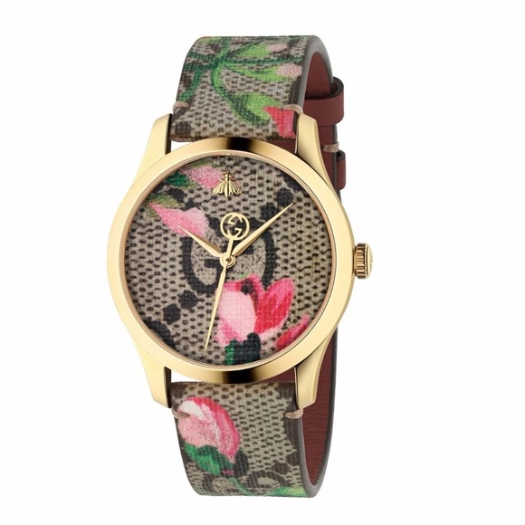 Gucci G Timeless Pink Blooms Print Dial Ladies Watch - Picture 1 of 11